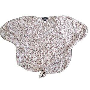 Karen Kane Women’s XL White Top Small Pink Roses Baggy Tie Bottom Loose Blouse